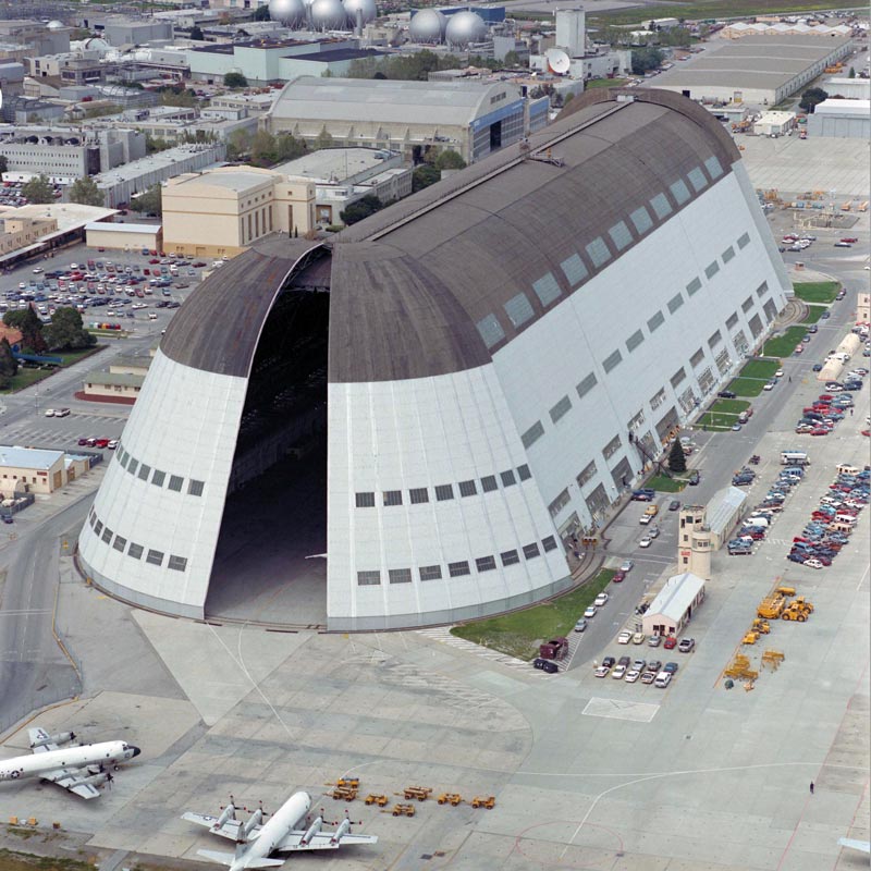 Hangar 1 at Moffett Field, CA, 1992. Photo courtesy of  NASA Ames Research Center.