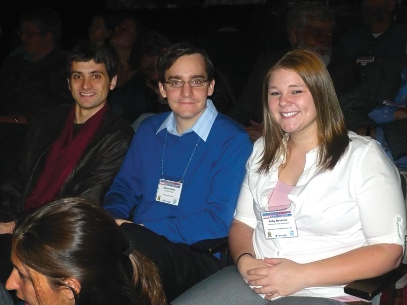 Chris Faesi (left) and two other IU chapter members attend the 2008 Sigma Pi Sigma Quadrennial Physics Congress, held at Fermilab.