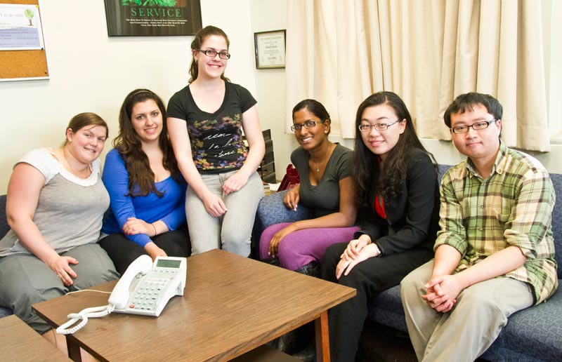Support groups. Many colleges and universities have student groups that provide support for their peers. Shown here are members of the University at Albany's Middle Earth Peer Assistance Program who staff a hotline for students. Photo courtesy of Dolores Cimini.