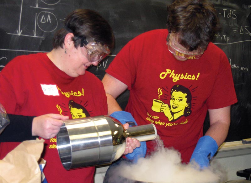 SPS President DJ Wagner makes liquid nitrogen ice cream during a chapter meeting at Grove City College. Photo courtesy of DJ Wagner.