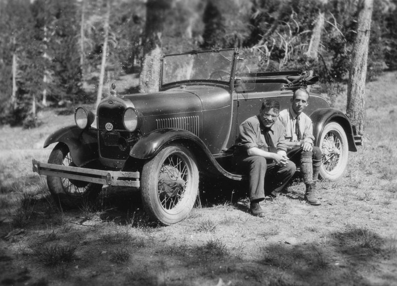 Paul Ehrenfest (LEFT) and Gerhard Dieke sit on the running board of a Ford Model A near Ann Arbor, Michigan. Model A's were built between 1928 and 1932. Photo courtesy of the AIP Emilio Segrè Visual Archives, Goudsmit Collection.