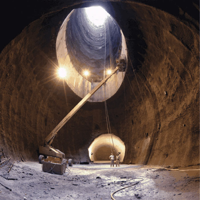 An underground tunnel dug for the planned SSC. Courtesy of Fermilab Archives.