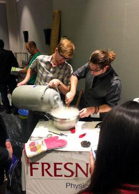 Fresno State students prepare a liquid Nitrogen ice cream treat