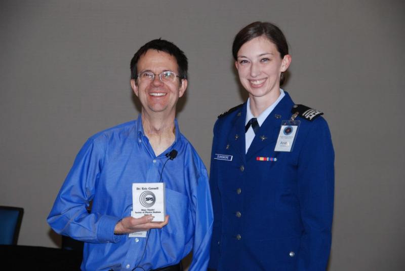 Cadet First Class and SPS President Anita Dunsmore posing with Dr. Cornell