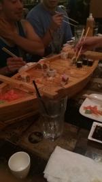 The all-you-eat sushi boat, one of two.