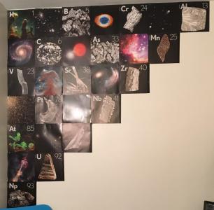 My dorm wall, decorated with images from NASA and NIST