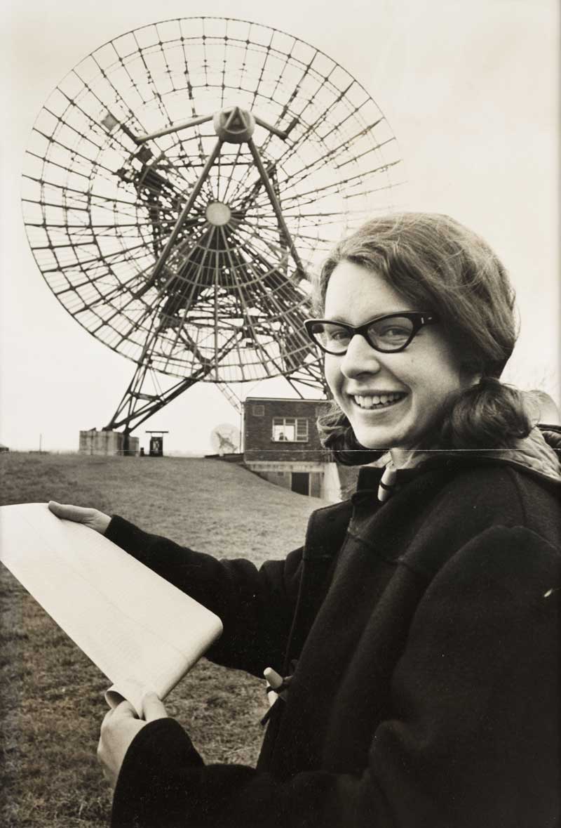 Jocelyn Bell outside the Mullard Radio Astronomy Observatory at the University of Cambridge in 1968. National Media Museum/ Science &amp; Society Picture Library.