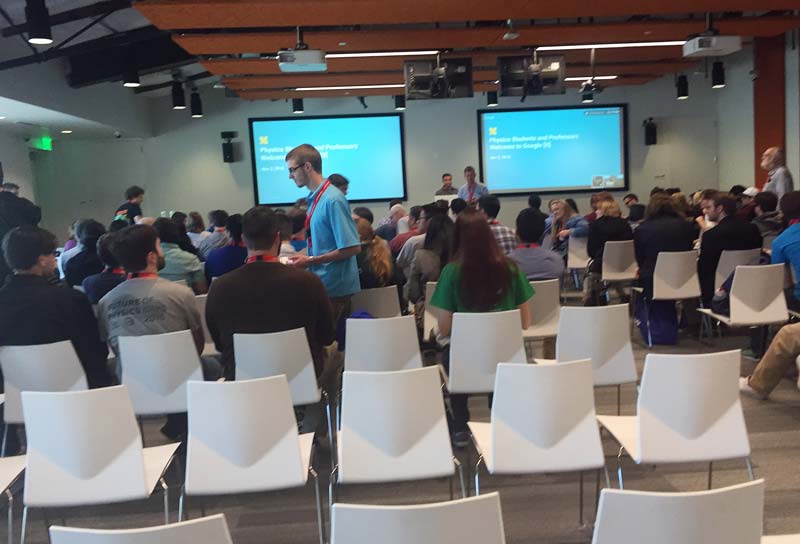Attendees gather for an information session from Google X personnel