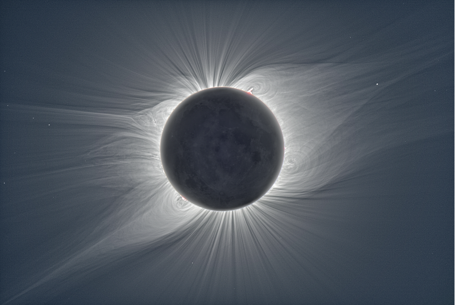 A beautiful picture of the corona surrounding the sun during an eclipse on the date of the event I am studying.