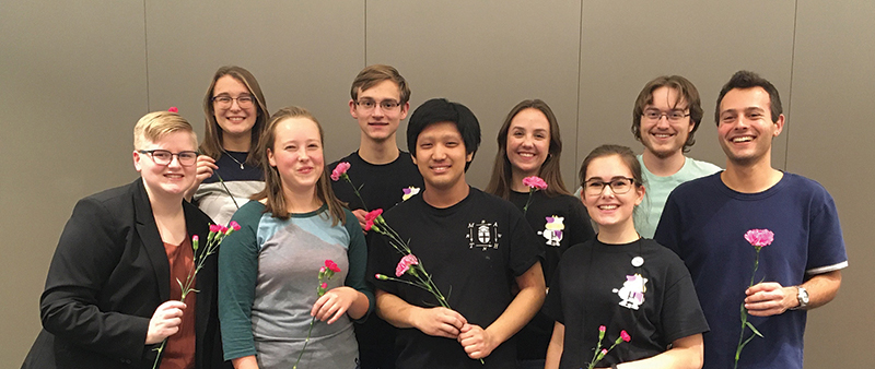Following the Mega High Energy Chocolate event at PhysCon 2019, student volunteers from Brown (pictured here) helped with cleanup—an example of  the community of support cultivated at the university. Image courtesy ofthe Brown University SPS chapter.