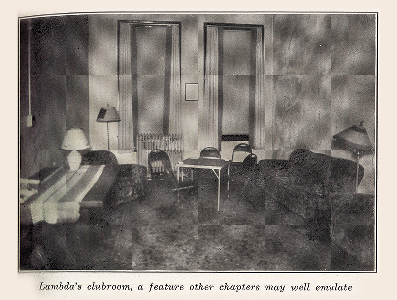 First known SPS/Sigma Pi Sigma student lounge at the University of Kentucky, reprinted from H. M. Sullivan, Sigma Pi Sigma Club Room at Lambda Chapter, December 1931, Radiations