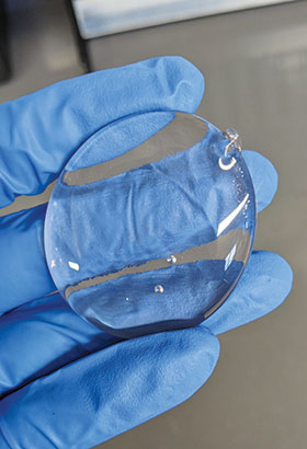 A sodium aluminosilicate glass sample Hauke synthesized.  Photo courtesy of the author.