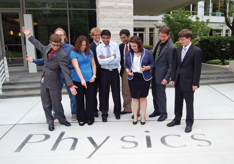 2012 SPS interns stand in front of the American Center for Physics, home to the SPS national office. Photo by Tracy Nolis-Schwab. 