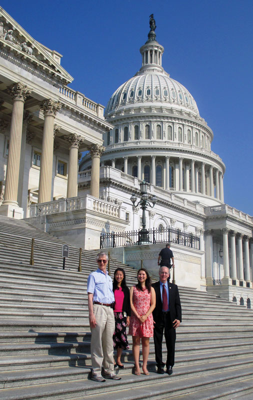 John Mather, Stankus, SPS intern Nikki Sanford, and Rep. Bill Foster (left-to-right) stand on the steps of the  United States Capitol. Photo courtesy of Katherine Stankus.