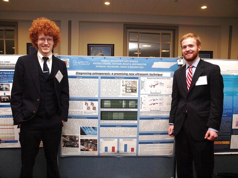 Mark Sellers (left) and his colleague, Luke Spinolo, present a poster on their ultrasound research at Posters on the Hill. Photo courtesy of the Council on Undergraduate Research.