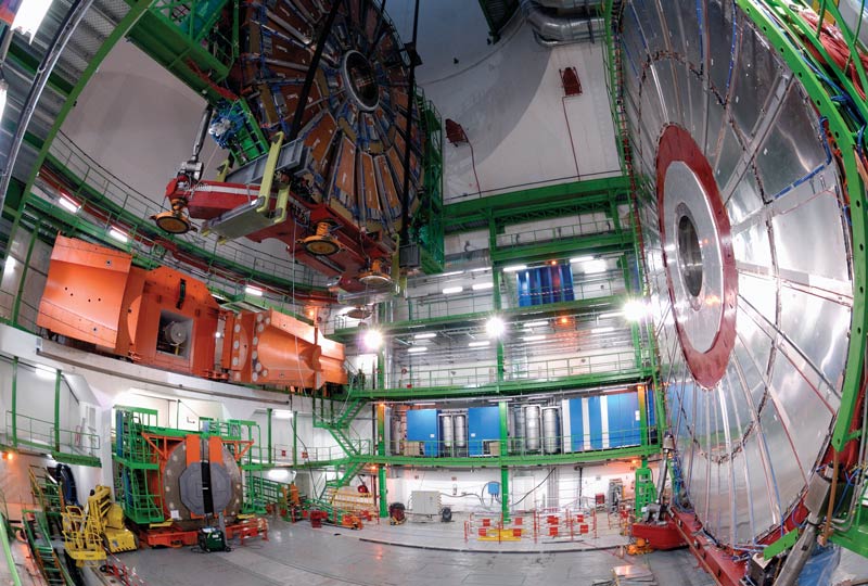 Lowering of the YE+2 end-cap for CMS at CERN. Photo courtesy of CERN.