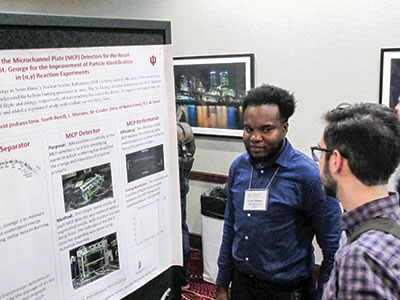 Thornton presents his undergraduate physics research at the Conference Experience for Undergrads (CEU) in 2017. Photo courtesy of S. R. Lesher, uwlax.edu/ceu/.
