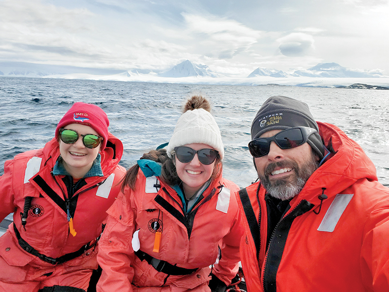 Left to right, Ashley Hann, a graduate student from Oregon State University, the author, and Dr. Matt Oliver from the University of Delaware aboard a Zodiac boat after deploying a glider.