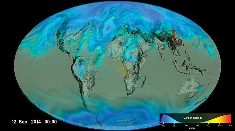 Figure 3. Visualization of CO2, by Greg Shirah and Horace Mitchell. Released on January 23, 2017, source -  svs.gsfc.nasa.gov/12478.
