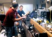 Riley Ruse and Caleb Carr tinker in the laboratory. Photo courtesy of Randall Tagg. 