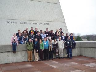 Our group from Grove City College poses outside Wilson Hall at the 2008 PhysCon at Fermilab. Photo courtesy of the author.